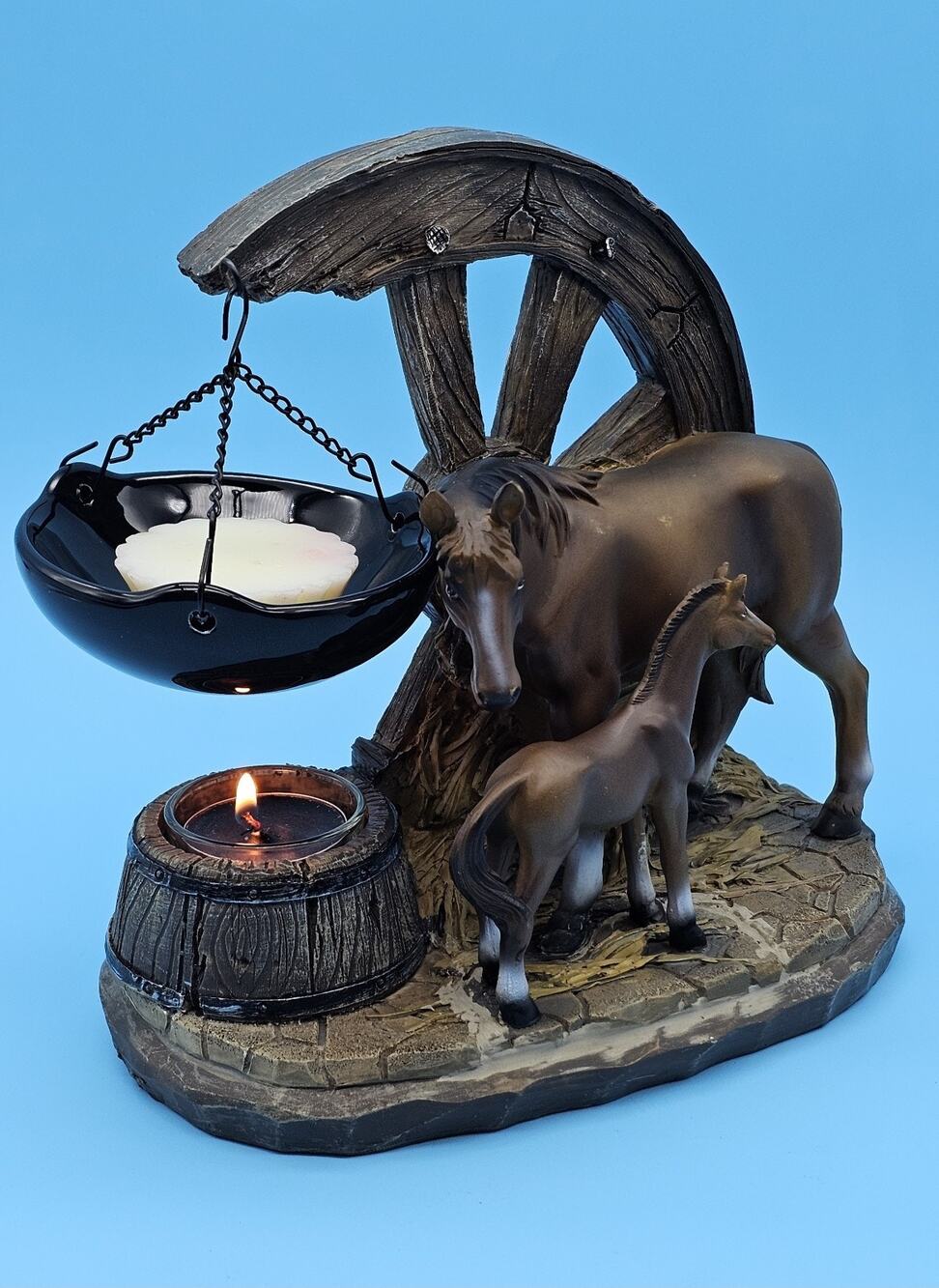 Horse Mare & Foal Resin Tea Light Warmer Western Rustic Lodge Cabin Equestrian